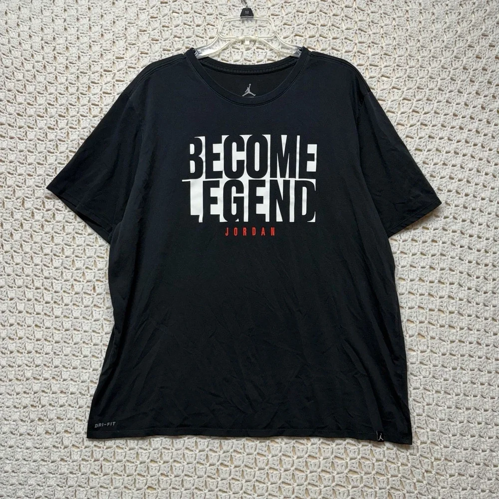 Jordan Dri-Fit T-Shirt Mens 2XL Black Become Legend White Graphic Crew Neck